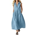thumbnail image 1 of ClodeEU Women's Collar Sleeveless Button Linen Midi Shirt Dress,Casual Loose A Line Dress with Pockets Sky Blue,Women's Plus XL, 1 of 6