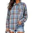 thumbnail image 1 of ClodeEU Women's Collared Button Down Long Sleeve Plaid Shirt,Casual Shacket with Chest Pocket ,Women's Plus L, 1 of 5