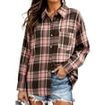 thumbnail image 1 of ClodeEU Women's Collared Button Down Long Sleeve Plaid Shirt,Casual Shacket with Chest Pocket ,Women's Plus L, 1 of 6
