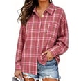 thumbnail image 1 of ClodeEU Women's Collared Button Down Long Sleeve Plaid Shirt,Casual Shacket with Chest Pocket ,Women's Plus M, 1 of 6