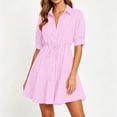 thumbnail image 1 of ClodeEU Women's Collared Button Down Short Sleeve Shirt Dress,Casual Cinched Waist A Line Mini Dress Pink,Women's Plus L, 1 of 6