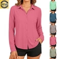 thumbnail image 1 of ClodeEU Women's Collared Long Sleeve Button Down Sun Protection Shirt, Fitted Casual Blouse a-Gray,Women's Plus L, 1 of 6
