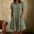 thumbnail image 1 of ClodeEU Women's Collared Short Sleeve Shirt Dress,Casual Button Front Ruffle Hem A-Line Dress with Pockets Army Green,Women's Plus L, 1 of 6