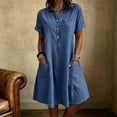 thumbnail image 1 of ClodeEU Women's Collared Short Sleeve Shirt Dress,Casual Button Front Ruffle Hem A-Line Dress with Pockets Blue,Women's Plus XXXL, 1 of 6