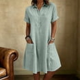 thumbnail image 1 of ClodeEU Women's Collared Short Sleeve Shirt Dress,Casual Button Front Ruffle Hem A-Line Dress with Pockets Green,Women's Plus M, 1 of 6