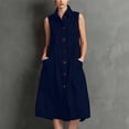 thumbnail image 1 of ClodeEU Women's Collared Sleeveless Button Down Linen Midi Dress,Casual Sundress with Pockets Navy,Women's Plus S, 1 of 6