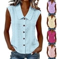 thumbnail image 1 of ClodeEU Women's Collared Sleeveless Button Down Shirt,Casual V Neck Solid Blouse Purple,Women's Plus S, 1 of 7