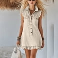thumbnail image 1 of ClodeEU Women's Collared Sleeveless Button Front Mini Shirt Dress, Casual Sundress with Ruff Tirm Khaki,Women's Plus S, 1 of 7