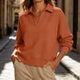 thumbnail image 1 of ClodeEU Women's Collared V Neck Long Sleeve Cropped Sweatshirt,Casual Loose Pullover Top Orange,Women's Plus M, 1 of 7