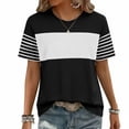 thumbnail image 1 of ClodeEU Women's Color Block Crew Neck Short Sleeve T-Shirt,Casual Loose Fit Tee Black,Women's Plus S, 1 of 5