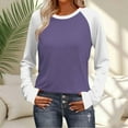 thumbnail image 1 of ClodeEU Women's Color Block Raglan Long Sleeve Shirts,Round Neck Tunic Casual Fashions Tee Purple,Womens Plus M, 1 of 8
