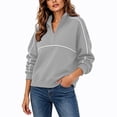 thumbnail image 1 of ClodeEU Women's Color Block Stripe Half Zip Collar Long Sleeve Sweatshirt,Casual Loose Pullover Top Gray,Women's Plus S, 1 of 9