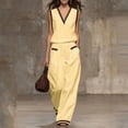 thumbnail image 1 of ClodeEU Women's Color Block V Neck 2-Piece Outfit,Casual Summer Sleeveless Top and Wide Leg Pants Set Yellow,Women's Plus L, 1 of 6
