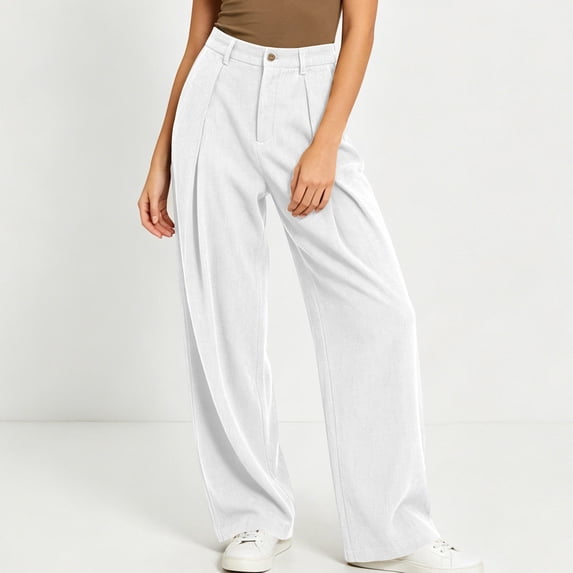 ClodeEU Women's Corduroy Elastic Waist Pleated Straight Leg Pants ,Casual Loose Trousers with Pockets ,Women's Plus M