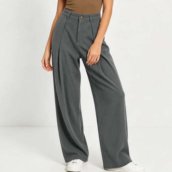 ClodeEU Women's Corduroy Elastic Waist Pleated Straight Leg Pants ,Casual Loose Trousers with Pockets ,Women's Plus XXL