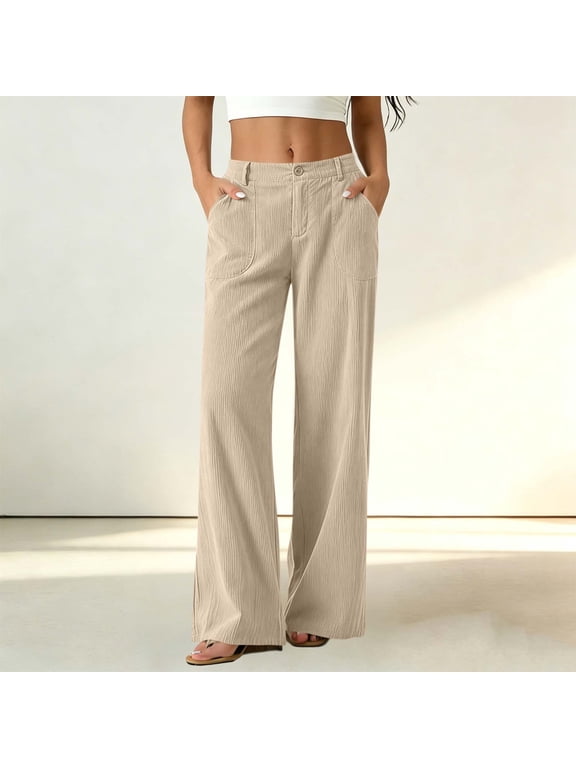 Women's Corduroy High Waist Wide Leg Pants,Casual Loose Trousers with Pockets ,Women's Plus M