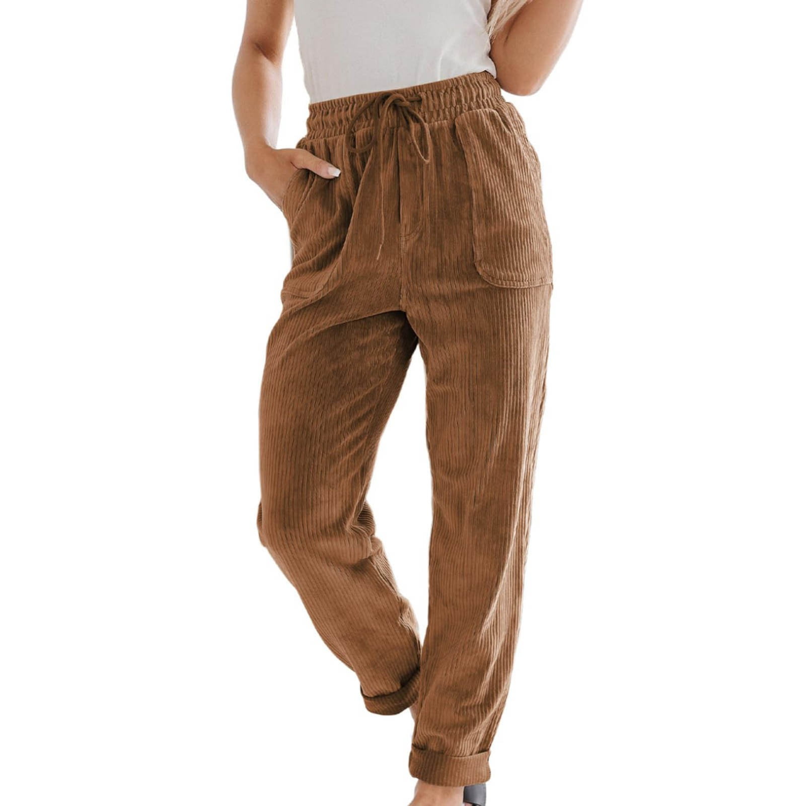 ClodeEU Women's Corduroy Pants with Pockets, Solid Color Elastic ...