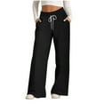 thumbnail image 1 of ClodeEU Women's Corduroy Wide Leg Pants, Elastic High Waist With Drawstring Pockets, Casual Baggy Pants Black,Womens Plus XXXL, 1 of 6