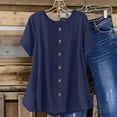 thumbnail image 1 of ClodeEU Women's Cotton Blend Crew Neck Short Sleeve Button-Down Shirt, Solid Color Loose Tee Shirts Navy,Womens Plus L, 1 of 8