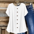 thumbnail image 1 of ClodeEU Women's Cotton Blend Crew Neck Short Sleeve Button-Down Shirt, Solid Color Loose Tee Shirts White,Womens Plus S, 1 of 8