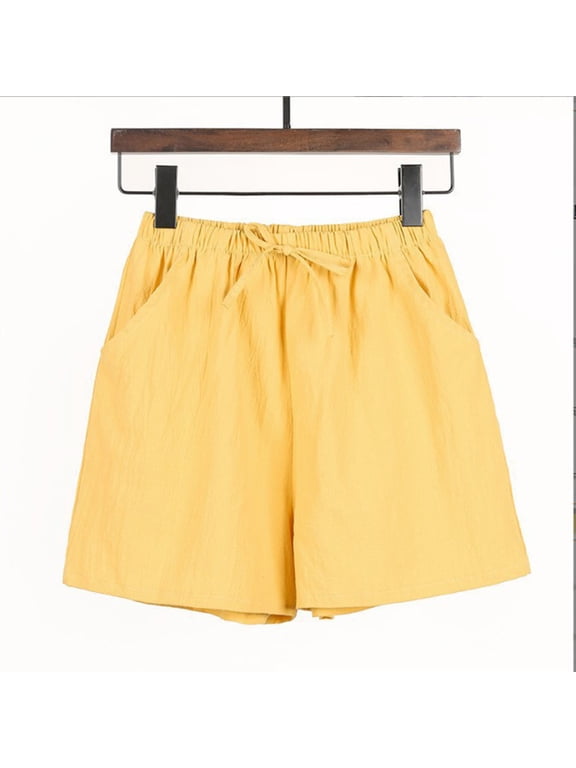 Women's Cotton Crepe Wide Leg Shorts,Loose Fit Casual Bottoms Yellow,Womens Plus XL
