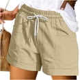 thumbnail image 1 of ClodeEU Women's Cotton Linen Drawstring Shorts, Casual High Waist Summer Beach Shorts with Pockets Beige,Women's Plus XXL, 1 of 5