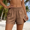 thumbnail image 1 of ClodeEU Women's Cotton Linen Elastic Waist Shorts, Casual Loose High Waist Summer Shorts with Pockets, Breathable Solid Color Beach Pants Khaki,Women's Plus XXXL, 1 of 6