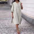thumbnail image 1 of ClodeEU Women's Cotton Linen Round Neck Long Sleeve Button Front Dress with Pockets White,Womens Plus XXXXXL, 1 of 6