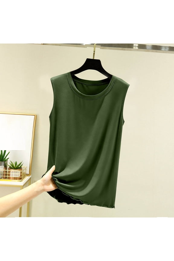 Women's Cotton Sleeveless Crewneck T-Shirt,Casual Fit Breathable Summer Fashion Tops Army Green,Womens Plus L