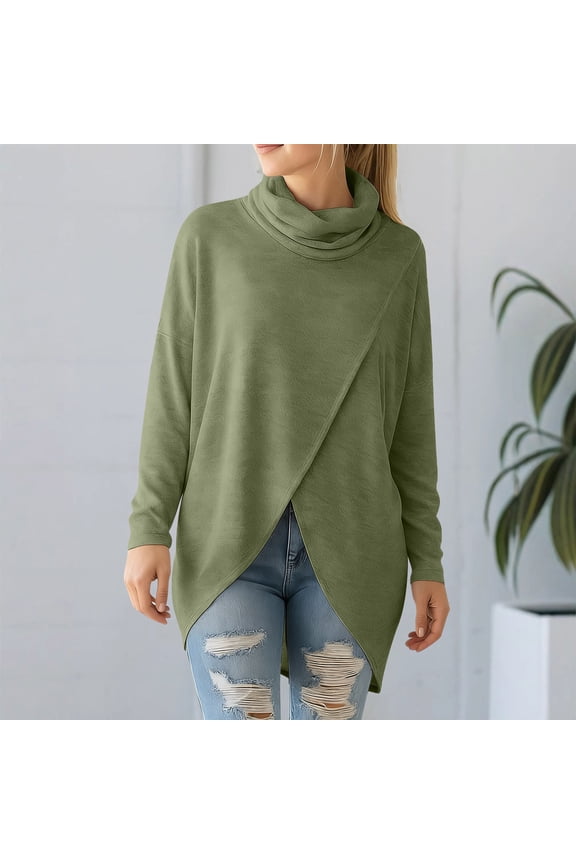 Women's Cowl Neck Long Sleeve Sweatshirts ,Fall Fashion Lightweight Pullovers Green,Womens Plus XXXL