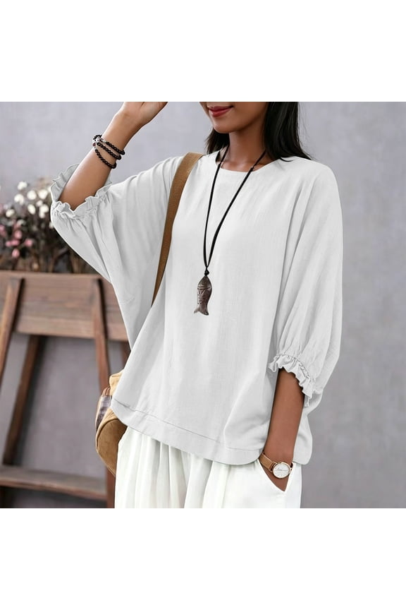 Women's Crew Neck Batwing Sleeve Top,Casual Loose Fit Dolman Blouse White,Women's Plus XXL
