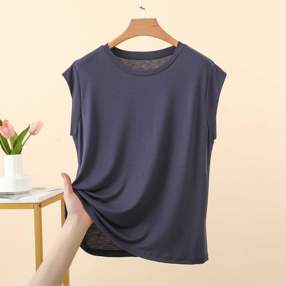 ClodeEU Women's Crew Neck Cap Sleeve T-Shirt, Casual Loose Fit Basic Tee Navy,Women's Plus XL