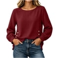 thumbnail image 1 of ClodeEU Women's Crew Neck Long Sleeve Side Button Split Tops,Casual Loose Solid Color Pullover Shirts ,Women's Plus S, 1 of 6