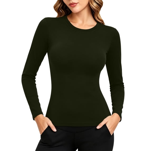 ClodeEU Women's Crew Neck Long Sleeve Thermal Top, Light Fleece Slim Fit Warm Lining Base Layer Top ,Women's S-XXL