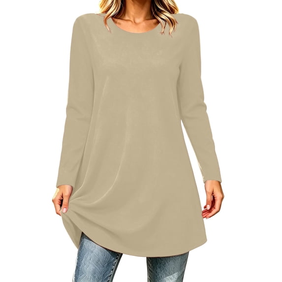 ClodeEU Women's Crew Neck Long Sleeve Tunic Top, Casual Loose Fit Long Pullover Blouse ,Women's S-XXXL