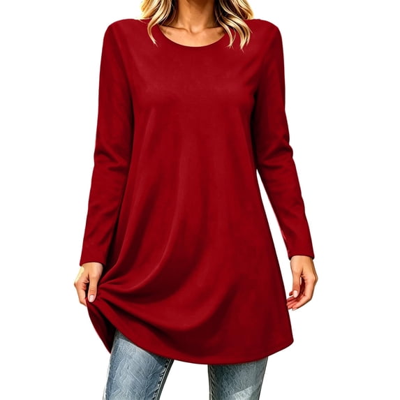 ClodeEU Women's Crew Neck Long Sleeve Tunic Top, Casual Loose Fit Long Pullover Blouse ,Women's S-XXXL