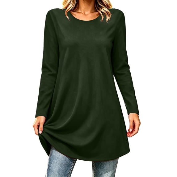 ClodeEU Women's Crew Neck Long Sleeve Tunic Top, Casual Loose Fit Long Pullover Blouse ,Women's S-XXXL