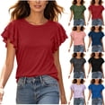 thumbnail image 1 of ClodeEU Women's Crew Neck Ruffle Flutter Sleeve T-Shirt,Solid Short Sleeve Casual Tee Army Green,Women's Plus L, 1 of 8