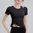 thumbnail image 1 of ClodeEU Women's Crew Neck Short Sleeve，Bottom hem With Drawstring, Basic Tight Fit T Shirt Black,Womens Plus S, 1 of 3
