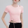 thumbnail image 1 of ClodeEU Women's Crew Neck Short Sleeve，Bottom hem With Drawstring, Basic Tight Fit T Shirt Pink,Womens Plus M, 1 of 1