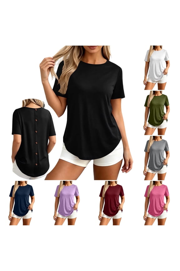 Women's Crew Neck Short Sleeve Curved Hem T-Shirt,Casual Loose Fit Solid Top Army Green,Women's Plus M