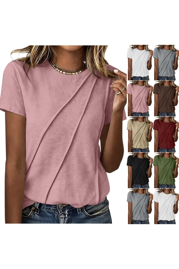 Women's Crew Neck Short Sleeve Ruched T-Shirt,Casual Fitted Solid Basic Top Gray,Women's Plus XXL