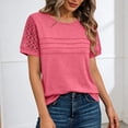 thumbnail image 1 of ClodeEU Women's Crew Neck Short Sleeve T-Shirt,Casual Solid Color Top with Textured Mesh Sleeves Watermelon Red,Women's Plus L, 1 of 5