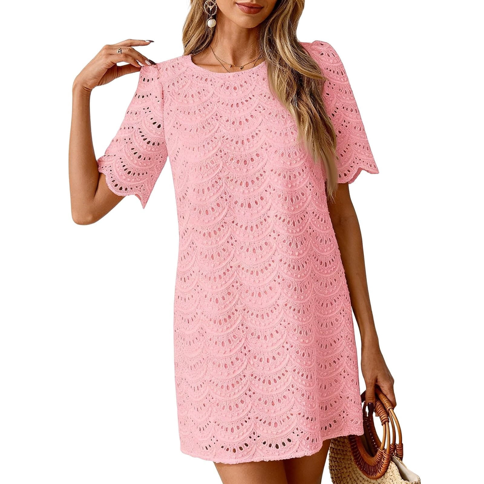 ClodeEU Women's Crew Neck Short Sleeve T-Shirt Dress,Casual Loose ...