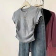 thumbnail image 1 of ClodeEU Women's Crew Neck Short Sleeve T-Shirt with Side Elastic Ruff,Casual Loose Fit Basic Tee Gray,Women's Plus XXL, 1 of 5