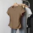 thumbnail image 1 of ClodeEU Women's Crew Neck Short Sleeve T-Shirt with Side Elastic Ruff,Casual Loose Fit Basic Tee Khaki,Women's Plus L, 1 of 5