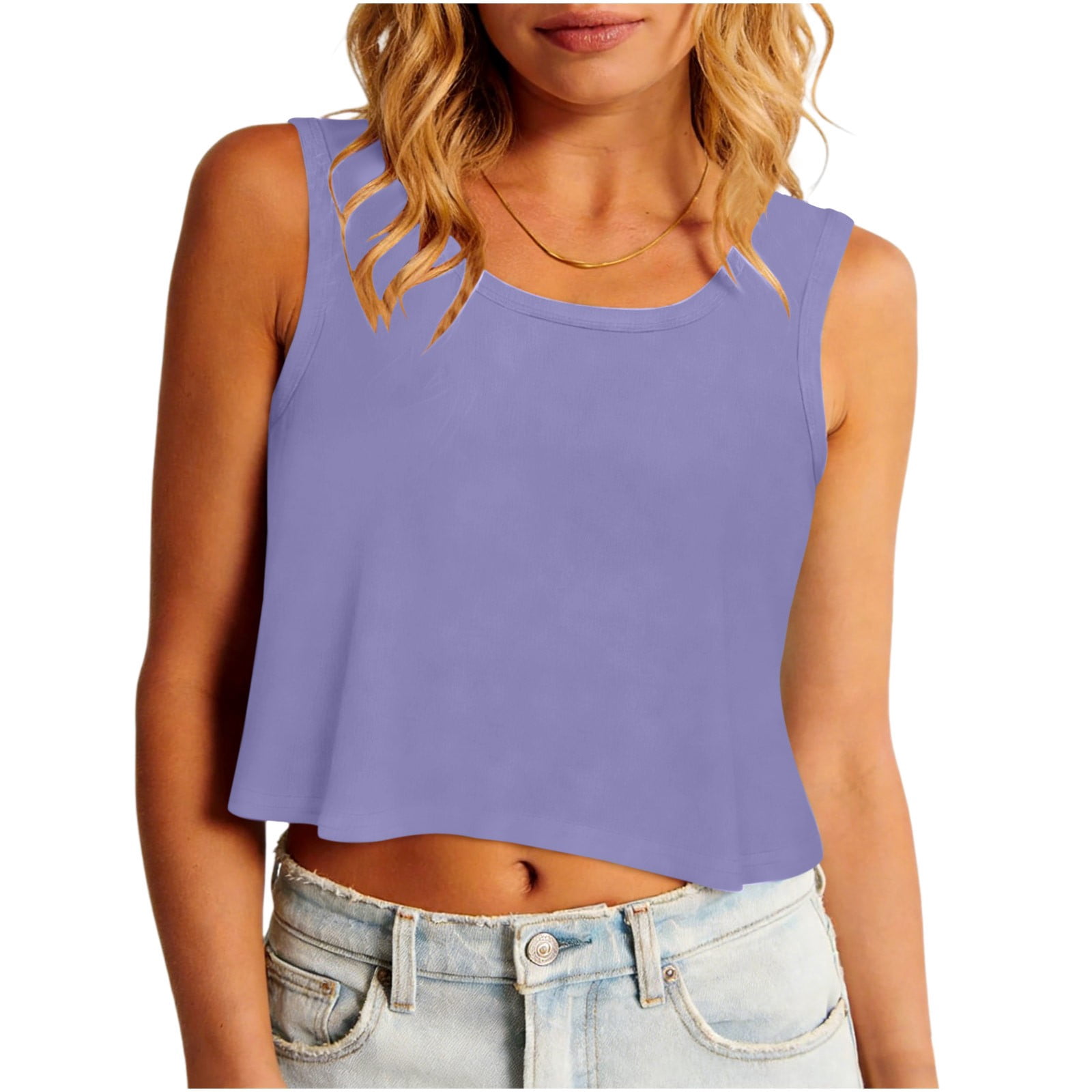 Purple Top ClodeEU Women's Crew Neck Sleeveless Crop Tank Top,Casual Solid Form ...