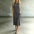 thumbnail image 1 of ClodeEU Women's Crew Neck Sleeveless Maxi Tank Dress with Side Slit,Casual Loose Summer Vacation Dress Dark Gray,Women's Plus M, 1 of 6