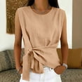 thumbnail image 1 of ClodeEU Women's Crew Neck Sleeveless Side Tie Waist Tank Top,Solid Color Slim Casual Blouse Khaki,Women's Plus M, 1 of 7