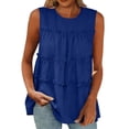 thumbnail image 1 of ClodeEU Women's Crew Neck Sleeveless Tiered Ruffle Tank Top,Solid Color Loose Babydoll Casual Blouse Navy,Women's Plus M, 1 of 7